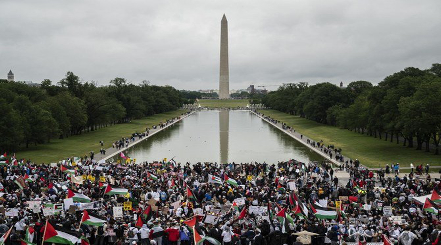 Thousands rally in Washington DC in support of Palestinians