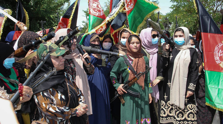 Armed women come out to fight against Taliban chanting anti Taliban slogans